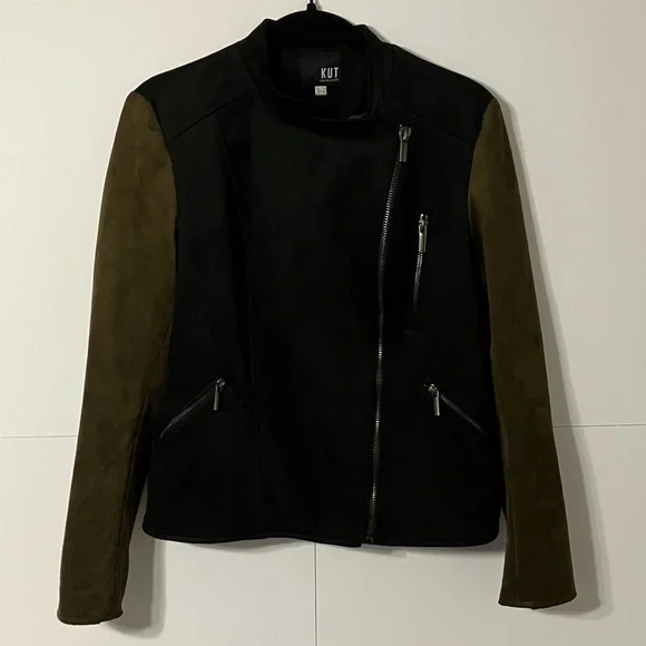 Kut from the Kloth Black and Brown Zip Polyester Suede Woman’s M Stylish Jacket - Picture 1 of 12